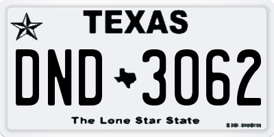 TX license plate DND3062