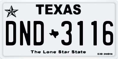 TX license plate DND3116