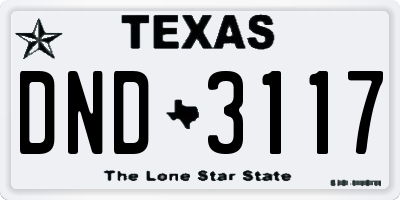 TX license plate DND3117