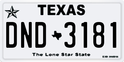 TX license plate DND3181