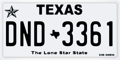 TX license plate DND3361