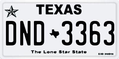 TX license plate DND3363