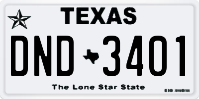 TX license plate DND3401