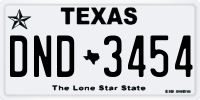 TX license plate DND3454