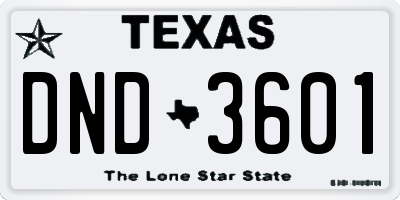 TX license plate DND3601