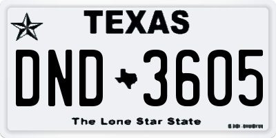 TX license plate DND3605