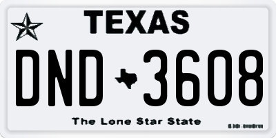 TX license plate DND3608