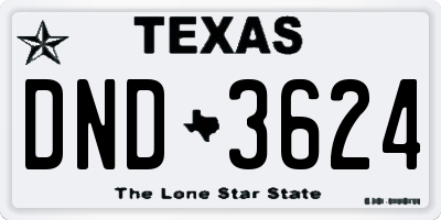 TX license plate DND3624