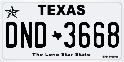 TX license plate DND3668
