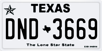 TX license plate DND3669