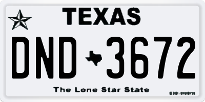 TX license plate DND3672