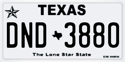 TX license plate DND3880
