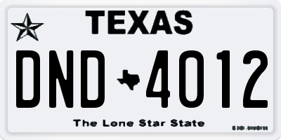 TX license plate DND4012
