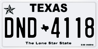 TX license plate DND4118