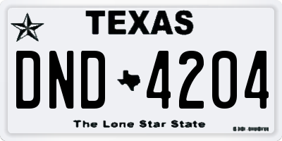 TX license plate DND4204