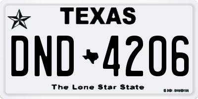 TX license plate DND4206