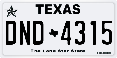 TX license plate DND4315