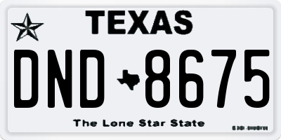 TX license plate DND8675