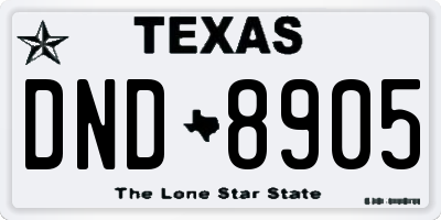 TX license plate DND8905