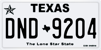 TX license plate DND9204