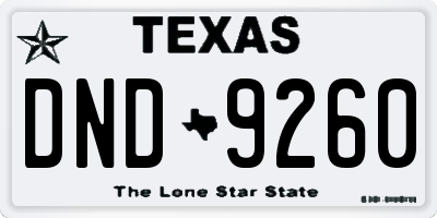 TX license plate DND9260