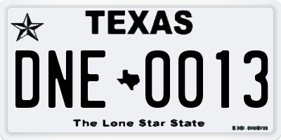 TX license plate DNE0013