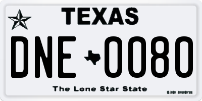TX license plate DNE0080