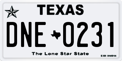 TX license plate DNE0231