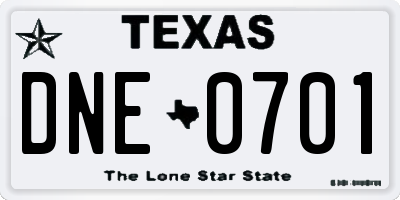 TX license plate DNE0701