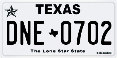 TX license plate DNE0702