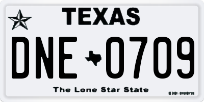 TX license plate DNE0709
