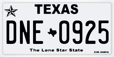 TX license plate DNE0925