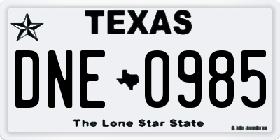 TX license plate DNE0985