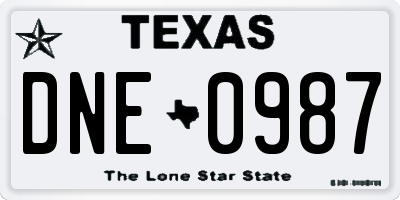 TX license plate DNE0987