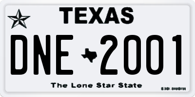 TX license plate DNE2001