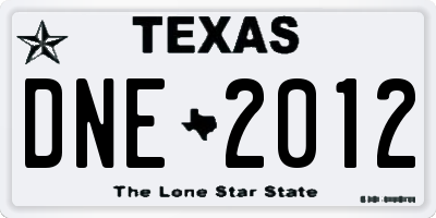 TX license plate DNE2012