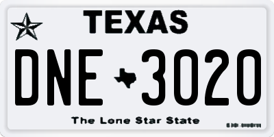 TX license plate DNE3020