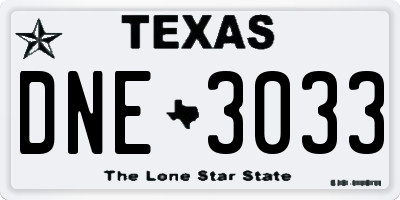 TX license plate DNE3033
