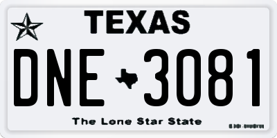 TX license plate DNE3081