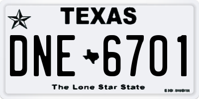 TX license plate DNE6701