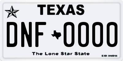 TX license plate DNF0000