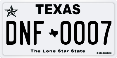 TX license plate DNF0007