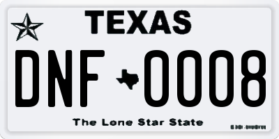 TX license plate DNF0008