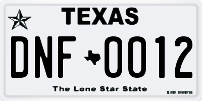 TX license plate DNF0012