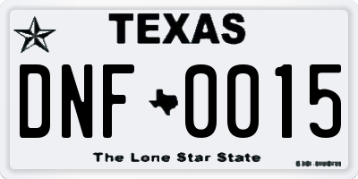 TX license plate DNF0015