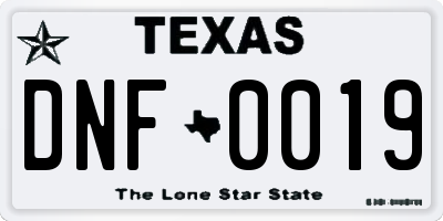 TX license plate DNF0019