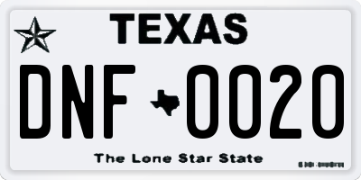 TX license plate DNF0020