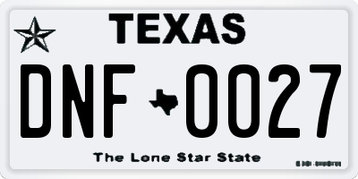 TX license plate DNF0027