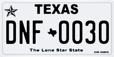 TX license plate DNF0030