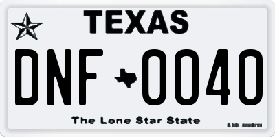TX license plate DNF0040